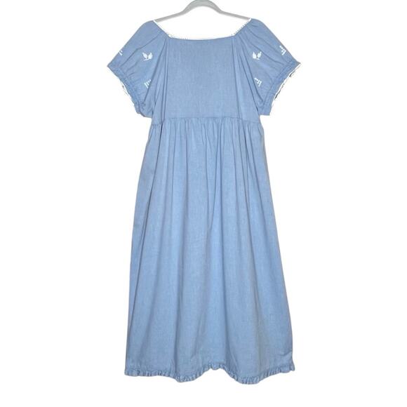 Gilligan O'Malley Nightgown XL Blue Chambray Y2K Cottagecore Prairie Ruffle VTG - Picture 2 of 8